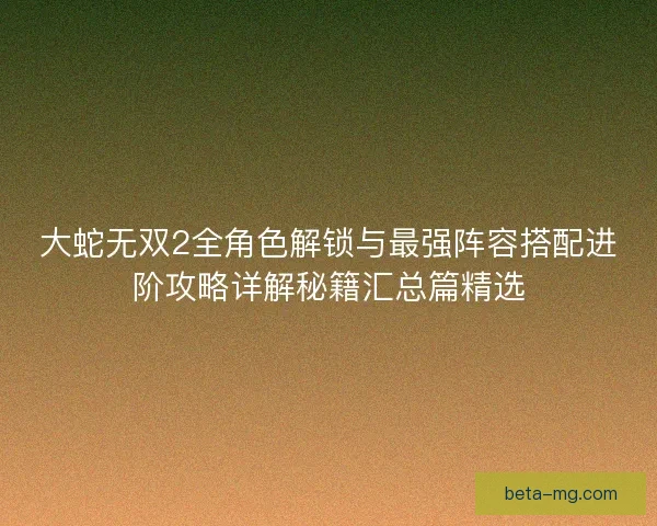 大蛇无双2全角色解锁与最强阵容搭配进阶攻略详解秘籍汇总篇精选